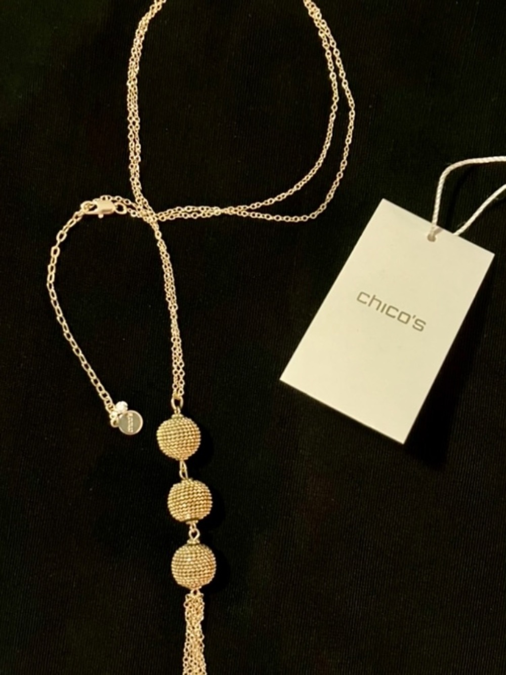 New Chico's Gold Triple Orb Tassel Pendant Necklace - Picture 2 of 4